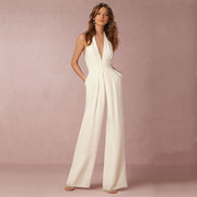 Women's Wedding Guest Flowy Halter Jumpsuit with Wide Legs Style Leg Casual Wear