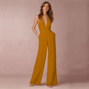 Women's Wedding Guest Flowy Halter Jumpsuit with Wide Legs Style Leg Casual Wear