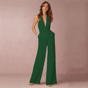 Women's Wedding Guest Flowy Halter Jumpsuit with Wide Legs Style Leg Casual Wear
