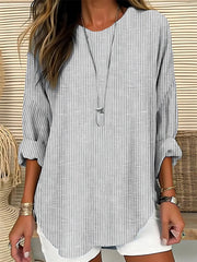 Flowy Striped Long Sleeve Blouse Casual Button Down Style