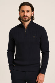 Half-Zip Ribbed Knit Pullover for a Stylish and Comfortable Look