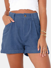 High-Waisted Corduroy Shorts with Pockets Professional Wear
