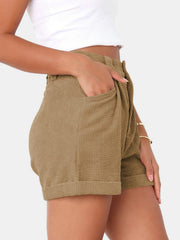 High-Waisted Corduroy Shorts with Pockets Professional Wear