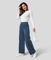 High-Waisted Elastic Denim Pants