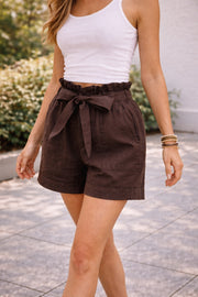 High Waisted Linen Shorts Summer Casual Wear Adjustable Breathable Lightweight