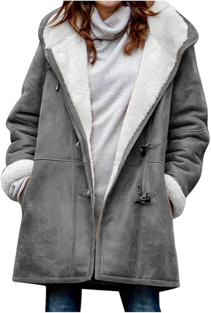Insulated Winter Duffle Coat with Toggle Closures and Plush Lining for Women