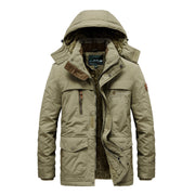Fleece-Lined Winter Jacket with Windproof Shell and Hood for Men