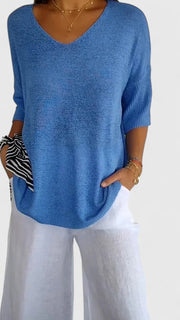 V-Neck Lightweight Knit Top Casual Wear