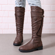Knee-High Riding Boots with Buckle Strap and Cushioned Footbed for Women