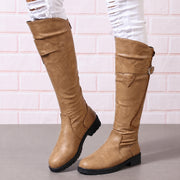 Knee-High Riding Boots with Buckle Strap and Cushioned Footbed for Women
