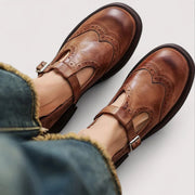Leather Mary Jane Shoes with Adjustable Strap for Comfortable Two Piece