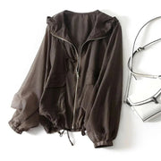 Lightweight Hooded Jacket with Pockets Cute Casual Cotton Breathable Summer