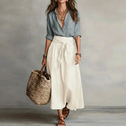 Lightweight Linen Blouse and Skirt Set
