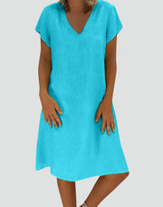 Lightweight Linen V-Neck Dress Casual Wear Summer