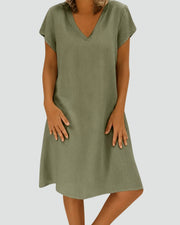Lightweight Linen V-Neck Dress Casual Wear Summer