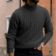 Fine Cable Knit Winter Turtleneck Pullover Sweater with Folded Neck for Men