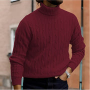 Fine Cable Knit Winter Turtleneck Pullover Sweater with Folded Neck for Men