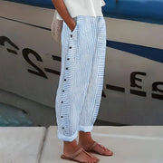 Lightweight Stripe Buttoned Trousers Linen-Blend Casual Wear Linen Breathable