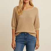 Lightweight Textured Knit Sweater with Boat Neck for Women