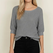 Lightweight Textured Knit Sweater with Boat Neck for Women