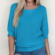Lightweight Textured Knit Sweater with Boat Neck for Women