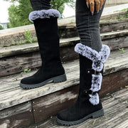 Lined Winter Boots with Faux Fur Trim and Buckle Straps for Women
