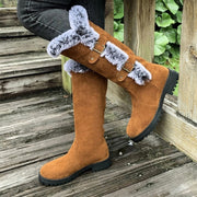 Lined Winter Boots with Faux Fur Trim and Buckle Straps for Women