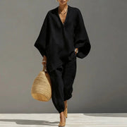 Women's Pajama Set – Linen Batwing Sleeve – Casual Wear