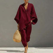Women's Pajama Set – Linen Batwing Sleeve – Casual Wear