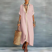 Women's Wedding Guest Linen Button-Down Maxi Dress Casual Comfortable Wear Cotton Breathable