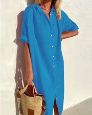 Linen Button-Down Midi Dress Style Casual Wear Summer