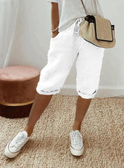 Linen Capri Pants with Drawstring Casual Summer for Women