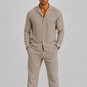 Linen Cuban Collar Shirt Set