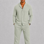 Linen Cuban Collar Shirt Set