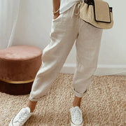 Linen Drawstring Straight-Leg Trousers