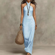 Linen Halter Maxi Dress Wedding Guest Attendee Breathable