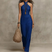 Linen Halter Maxi Dress Wedding Guest Attendee Breathable