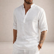 Linen Henley Shirt Breathable Casual Wear Summer Wedding Guest