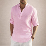 Linen Henley Shirt Breathable Casual Wear Summer Wedding Guest
