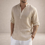 Linen Henley Shirt Breathable Casual Wear Summer Wedding Guest