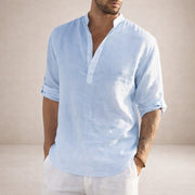 Linen Henley Shirt Breathable Casual Wear Summer Wedding Guest