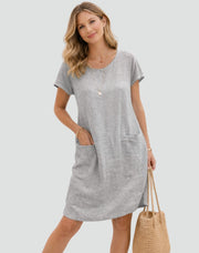 Linen Mini Dress with Pockets Casual Summer
