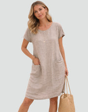 Linen Mini Dress with Pockets Casual Summer