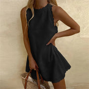 Linen Mini Dress with Wavy Edges Summer