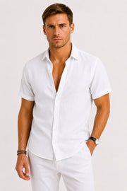Linen Short Sleeve Shirt for Men's Clothes with Breathable Comfort