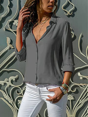Women's Long Sleeve Button Blouse with Classic Collar for Workwear