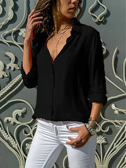 Women's Long Sleeve Button Blouse with Classic Collar for Workwear