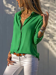 Women's Long Sleeve Button Blouse with Classic Collar for Workwear