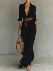Long Sleeve Maxi Dress with Belt Summer
