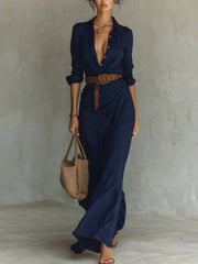 Long Sleeve Maxi Dress with Belt Summer